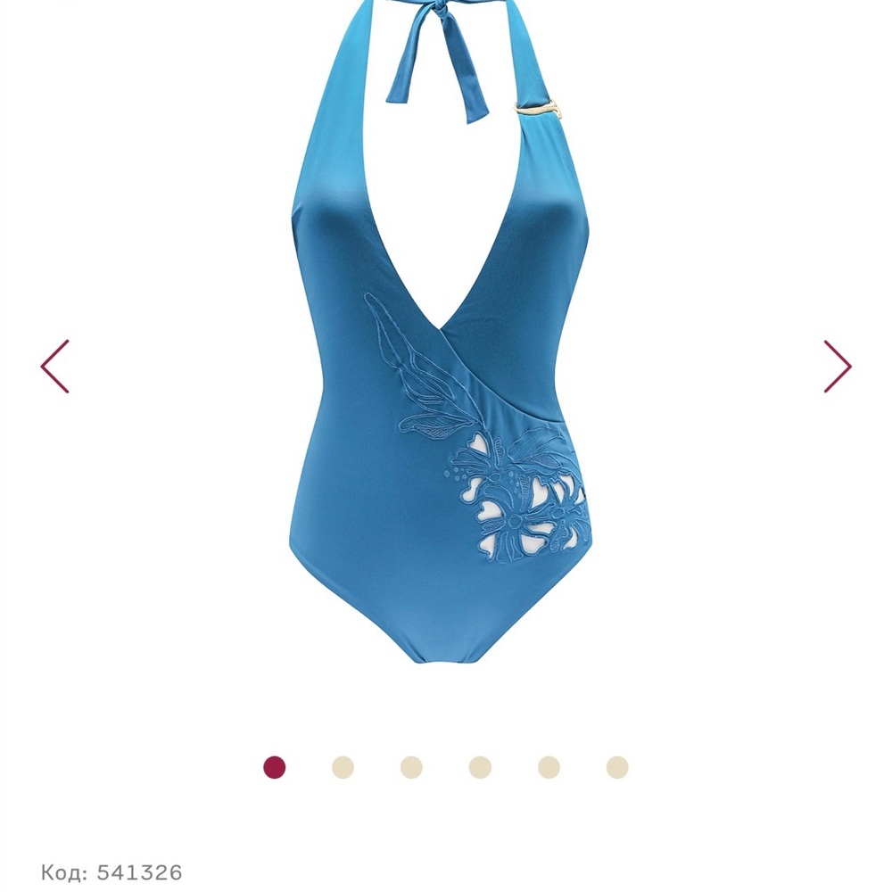 La Perla Authentic Blue Halter Neck Swimsuit with Floral Design - Picture 1 of 2